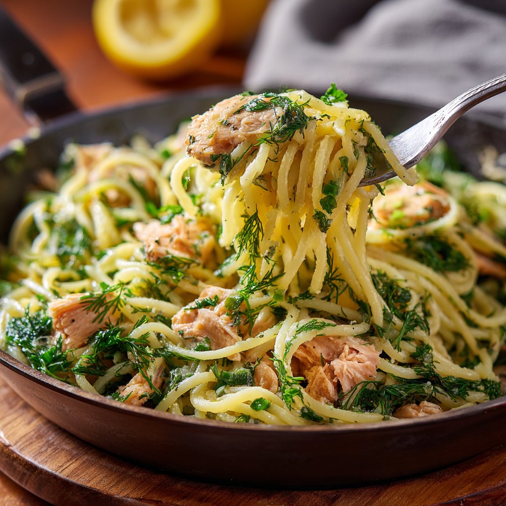 Lemon Dill Salmon Spaghetti