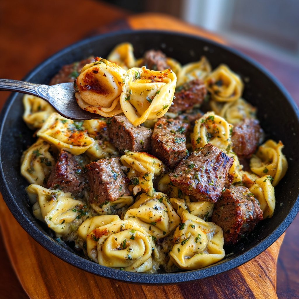 Garlic Steak Tortellini Skillet